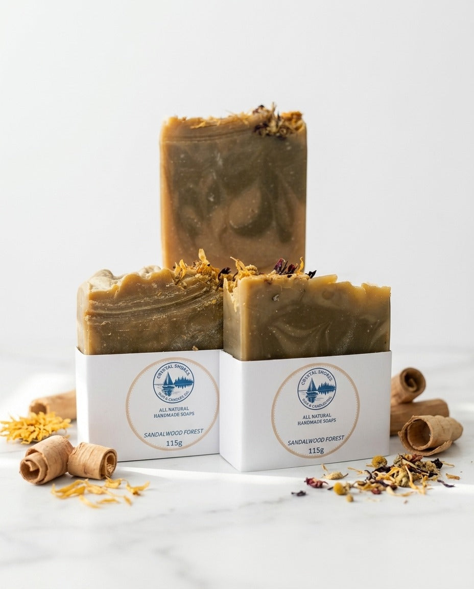 Sandalwood Forest — handmade soap on marble with sandalwood