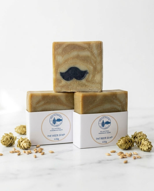 The Beer Soap — handmade soap on marble with barley and hops