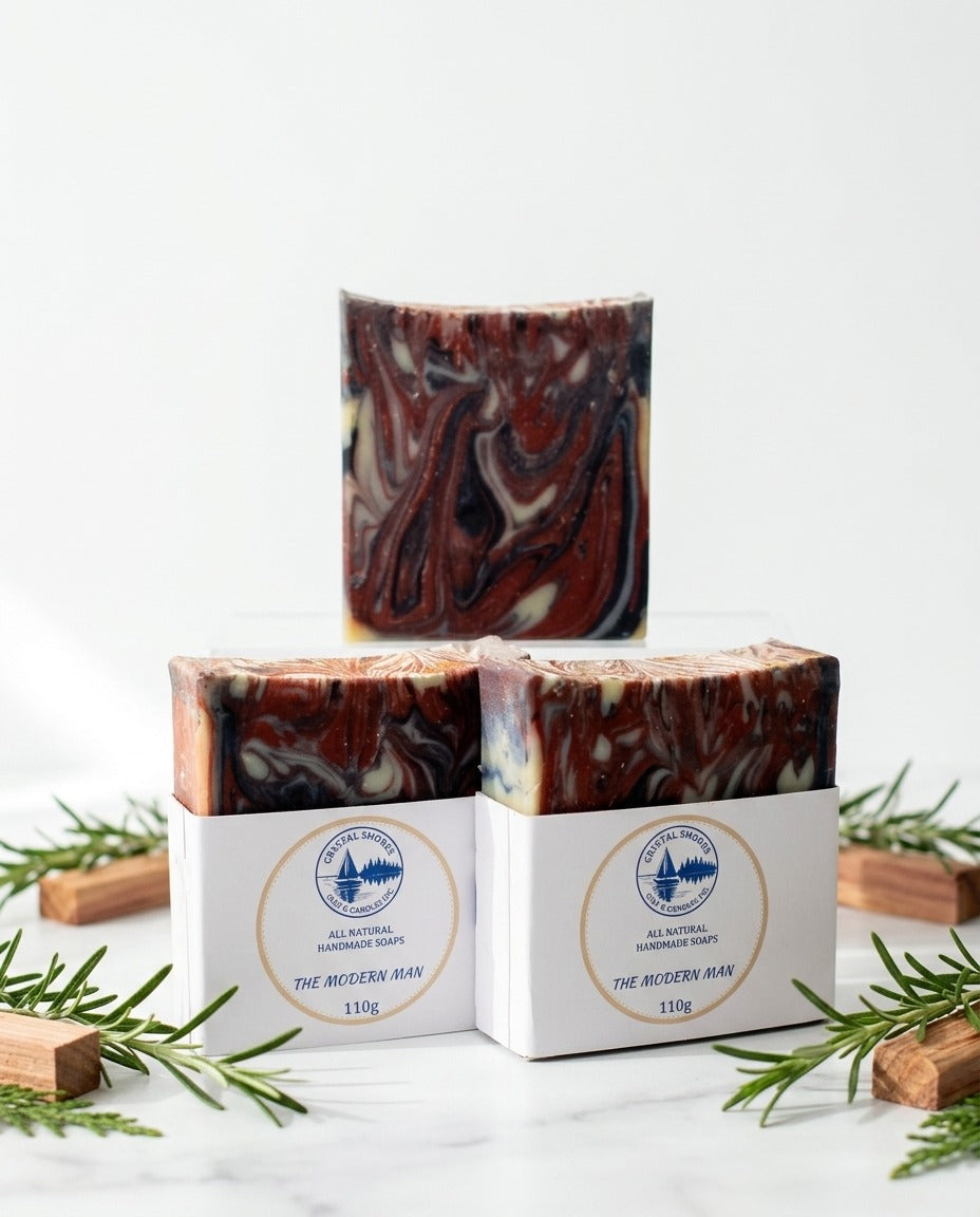 The Modern Man — handmade soap on marble with rosemary and cedar