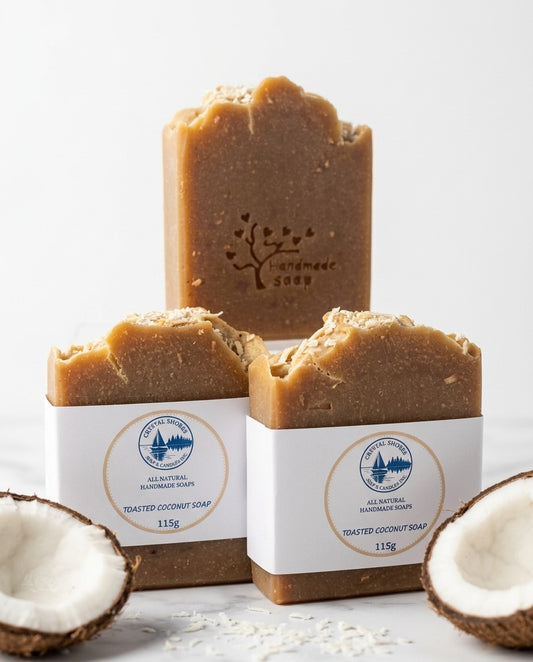 Toasted Coconut Soap — handmade soap on marble with coconut
